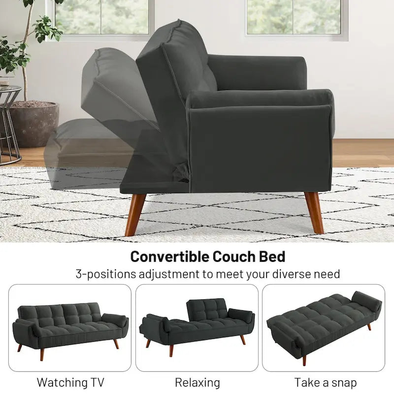 Sofa Bed, Convertible Sleeper Couch with Pillows, Foldable Loveseat Furniture for Living Room