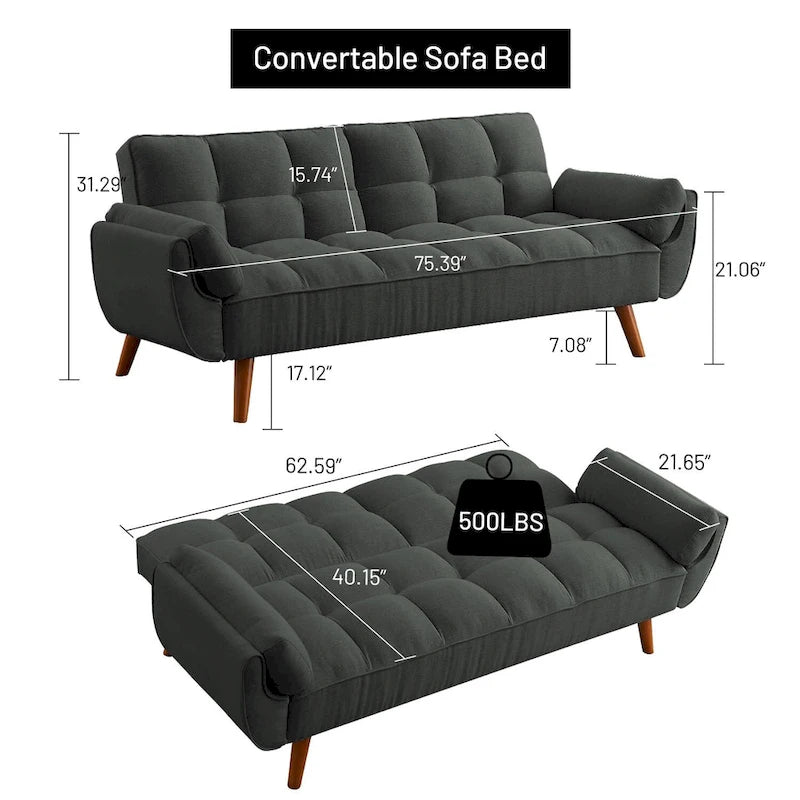 Sofa Bed, Convertible Sleeper Couch with Pillows, Foldable Loveseat Furniture for Living Room