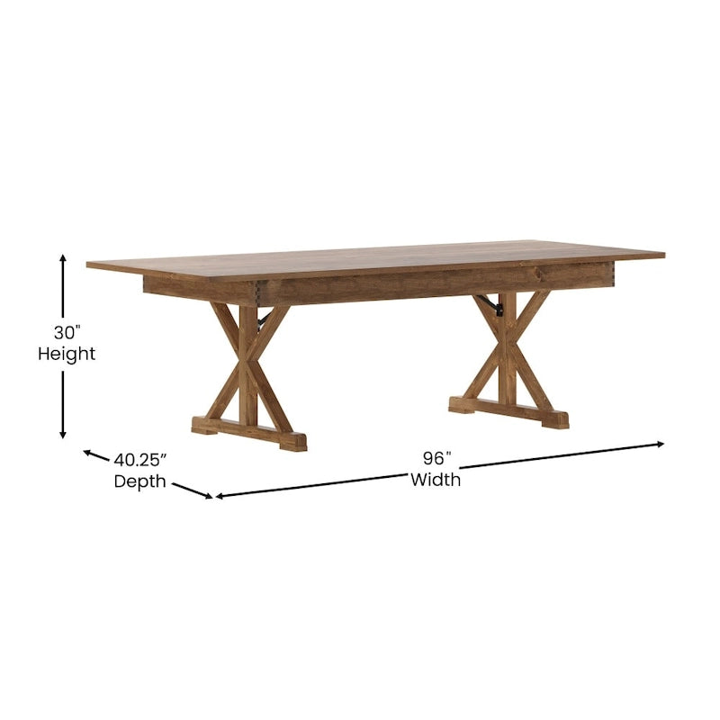 8' x 40 Rectangular Solid Pine Folding Dining Table
