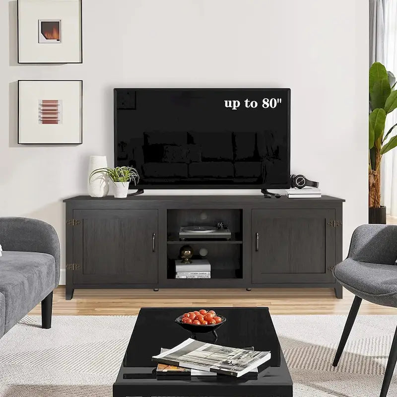 70 Inch TV Stand with Open Storage and Doors
