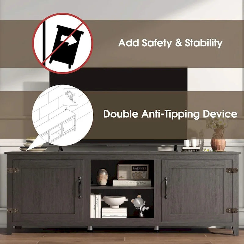 70 Inch TV Stand with Open Storage and Doors
