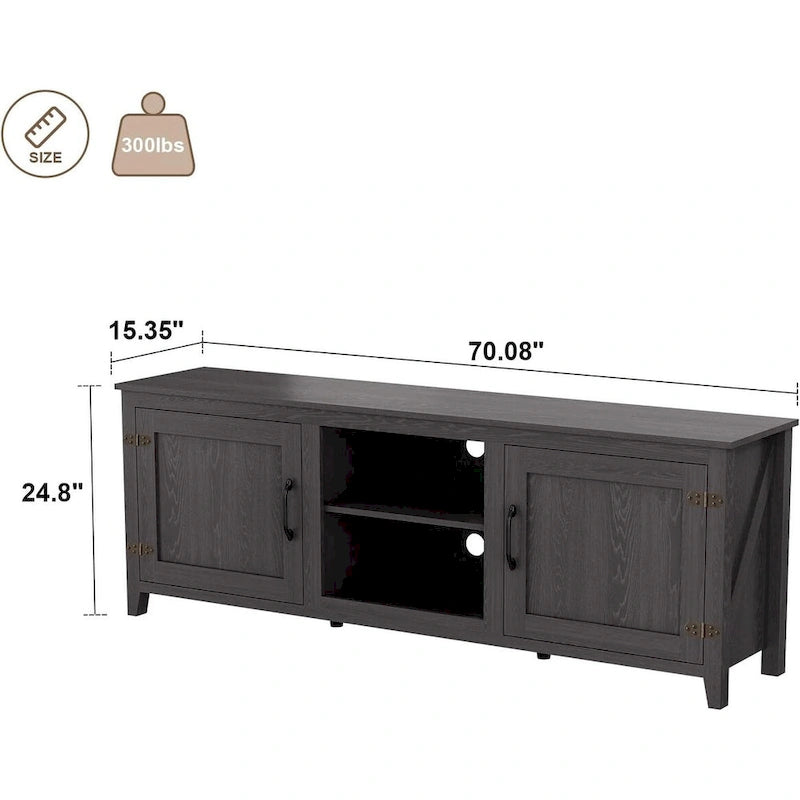 70 Inch TV Stand with Open Storage and Doors