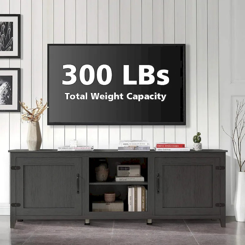 70 Inch TV Stand with Open Storage and Doors