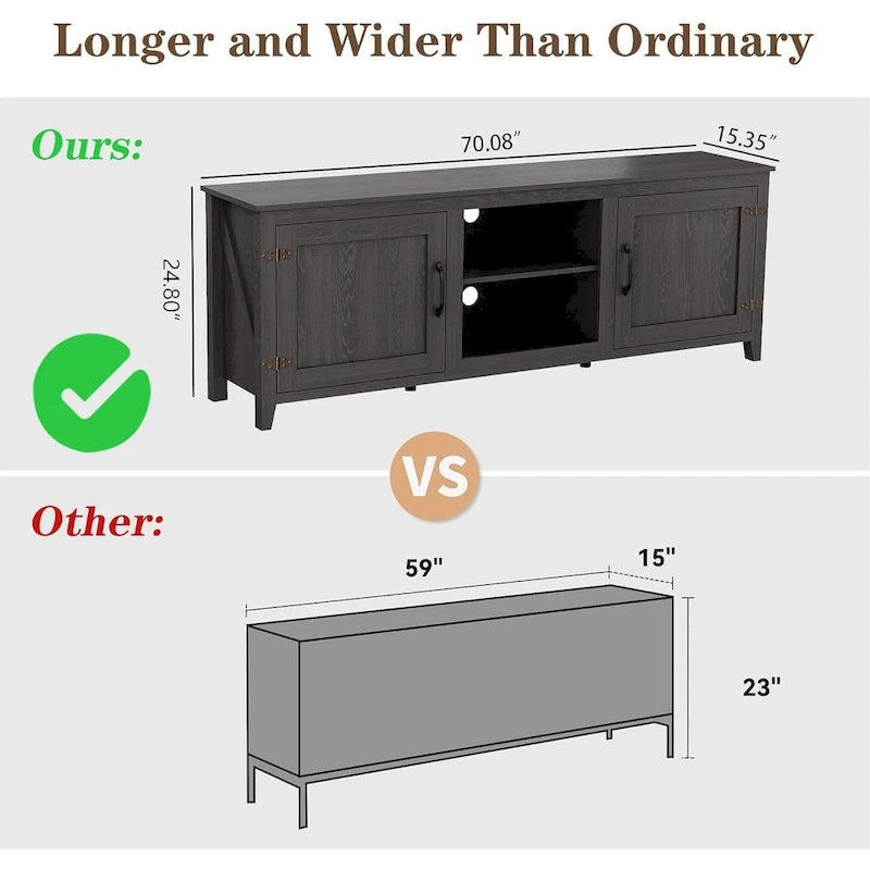 70 Inch TV Stand with Open Storage and Doors