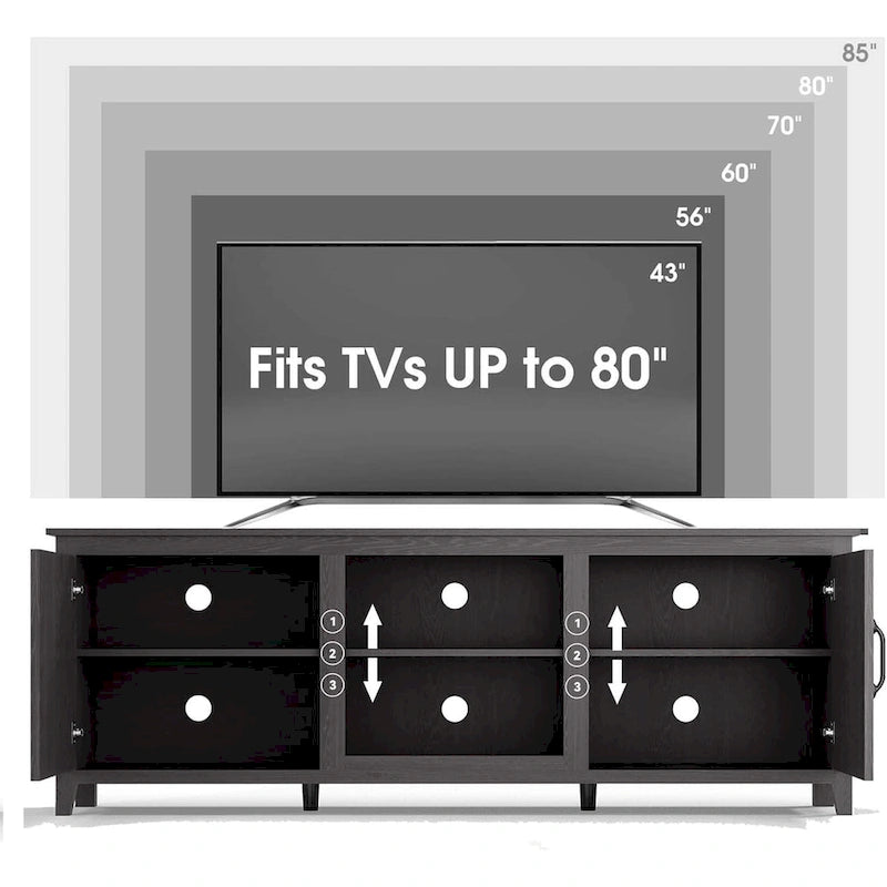 70 Inch TV Stand with Open Storage and Doors