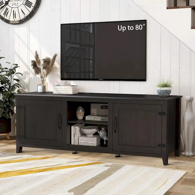 70 Inch TV Stand with Open Storage and Doors