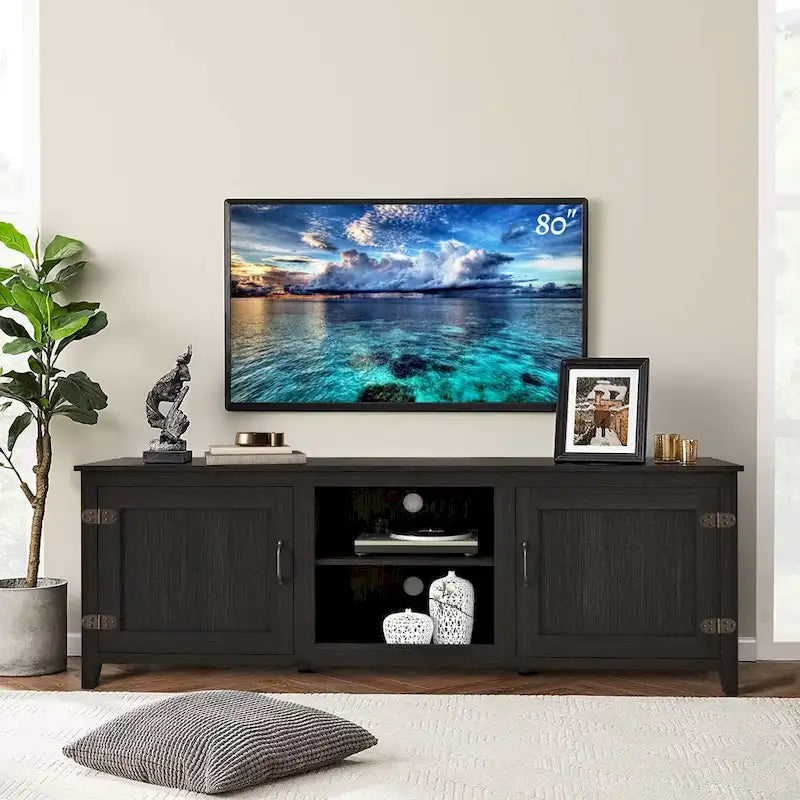 70 Inch TV Stand with Open Storage and Doors