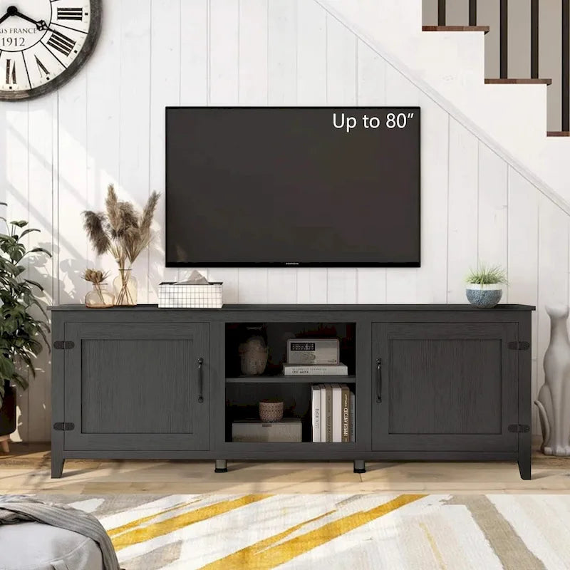 70 Inch TV Stand with Open Storage and Doors