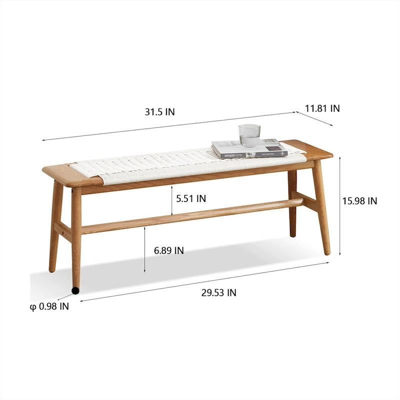 Design Natural Oak Wood Dining Bench Bed Bench for Dining Room, Bedroom