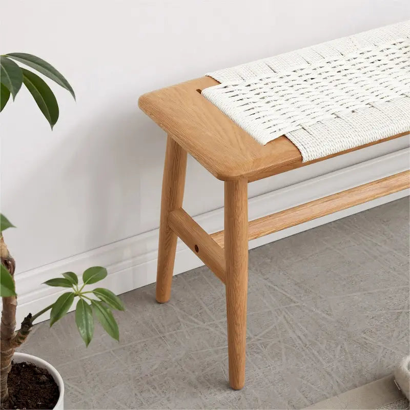 Design Natural Oak Wood Dining Bench Bed Bench for Dining Room, Bedroom