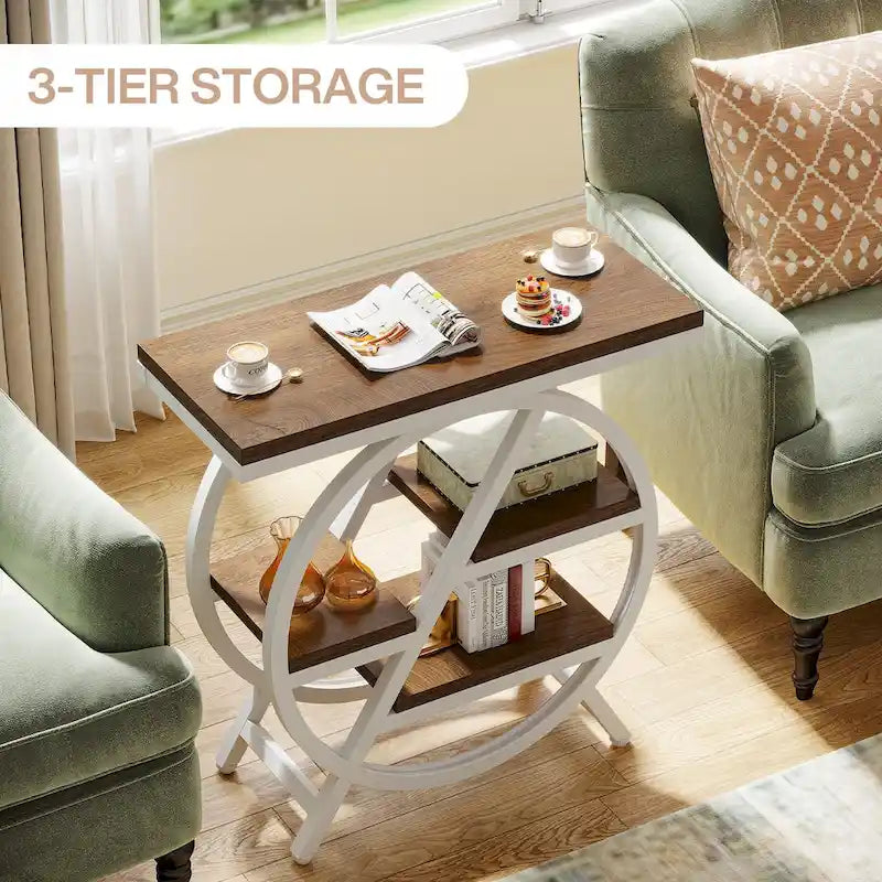 3-Tier End Table with Storage Shelves
