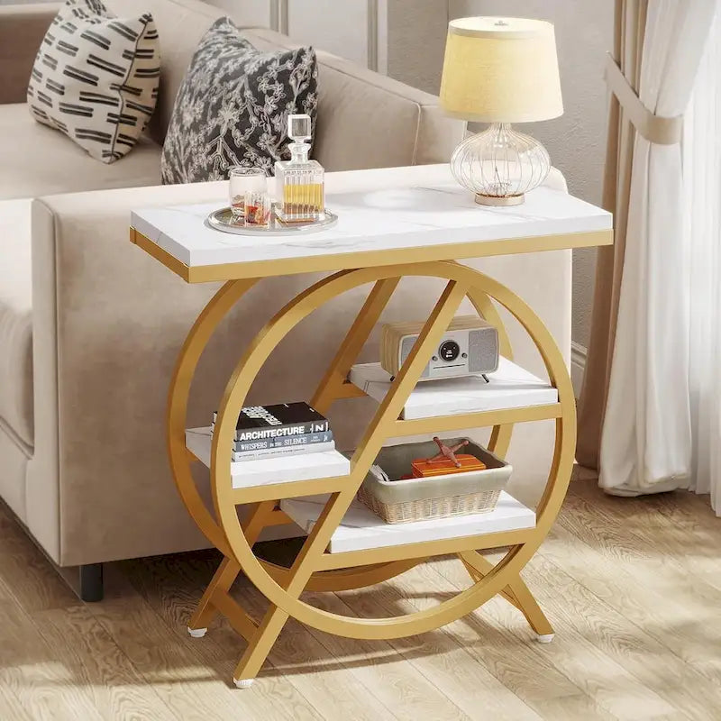 3-Tier End Table with Storage Shelves