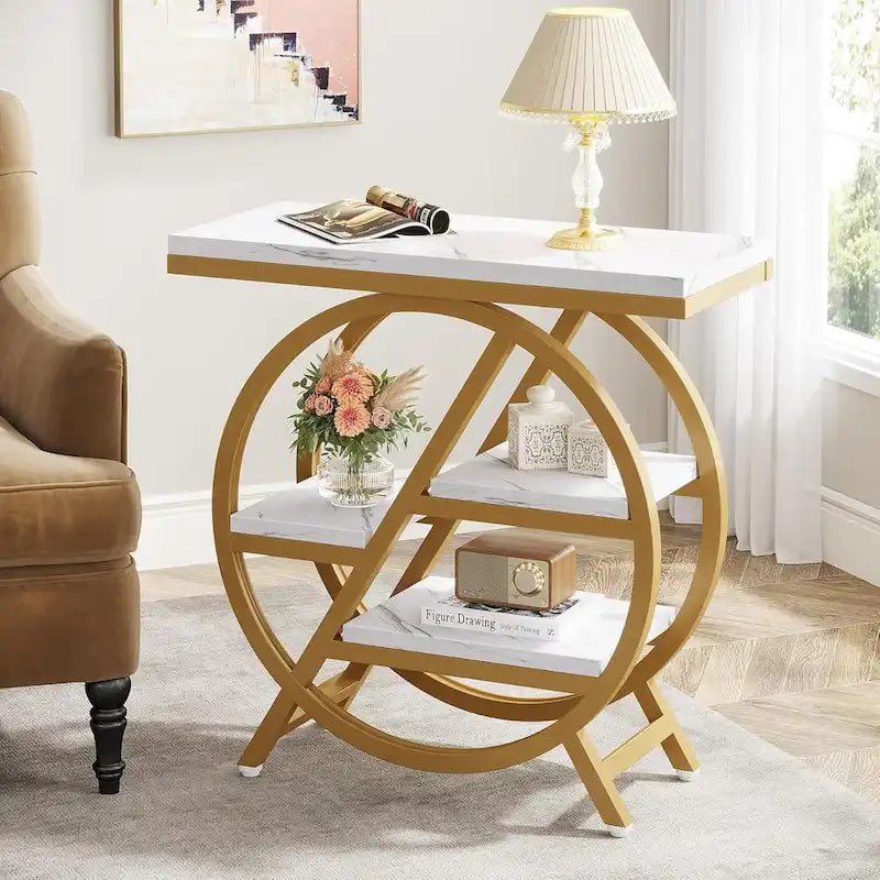 3-Tier End Table with Storage Shelves