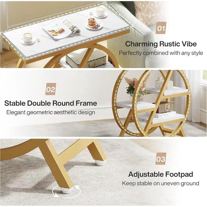 3-Tier End Table with Storage Shelves