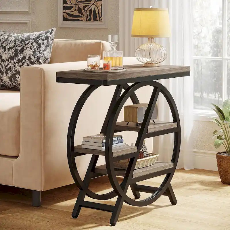 3-Tier End Table with Storage Shelves