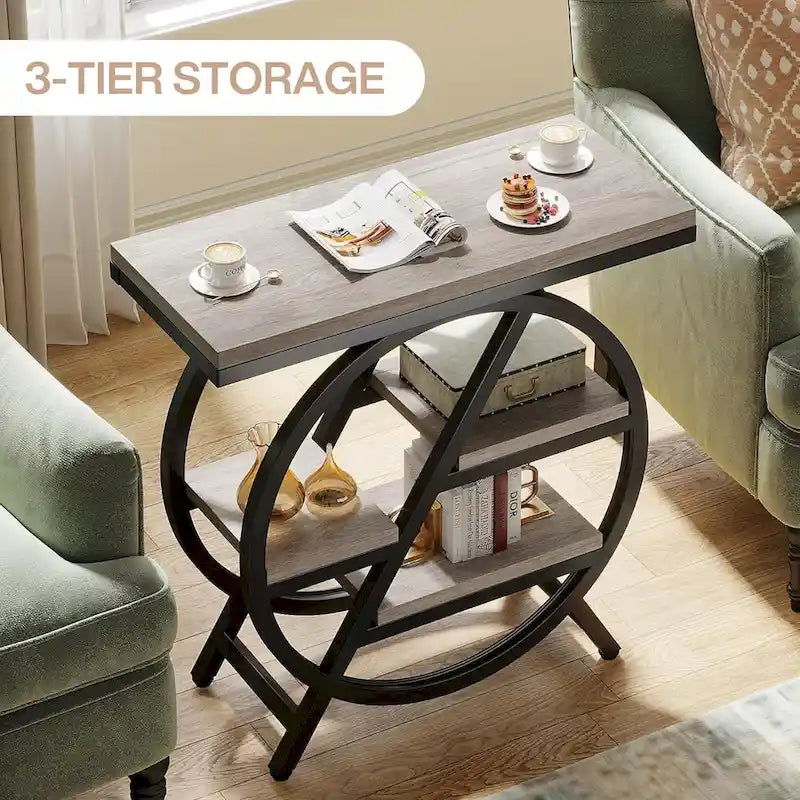 3-Tier End Table with Storage Shelves