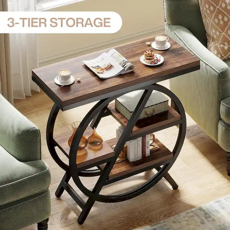 3-Tier End Table with Storage Shelves