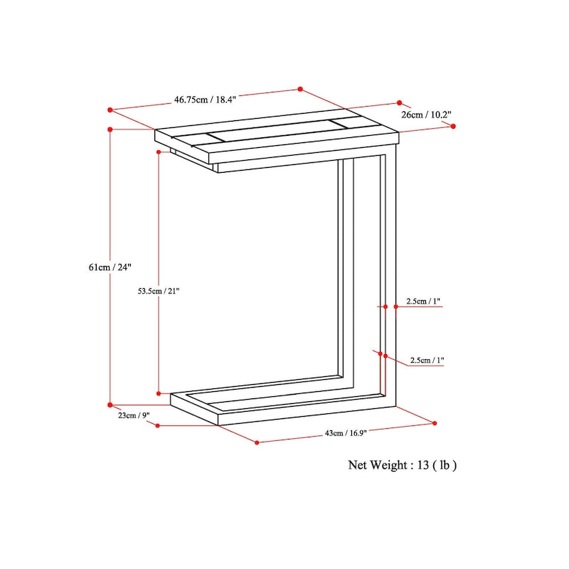 18-Inch Wide Solid Metal Industrial C Side Table - 18 W x 10 D x 24 H