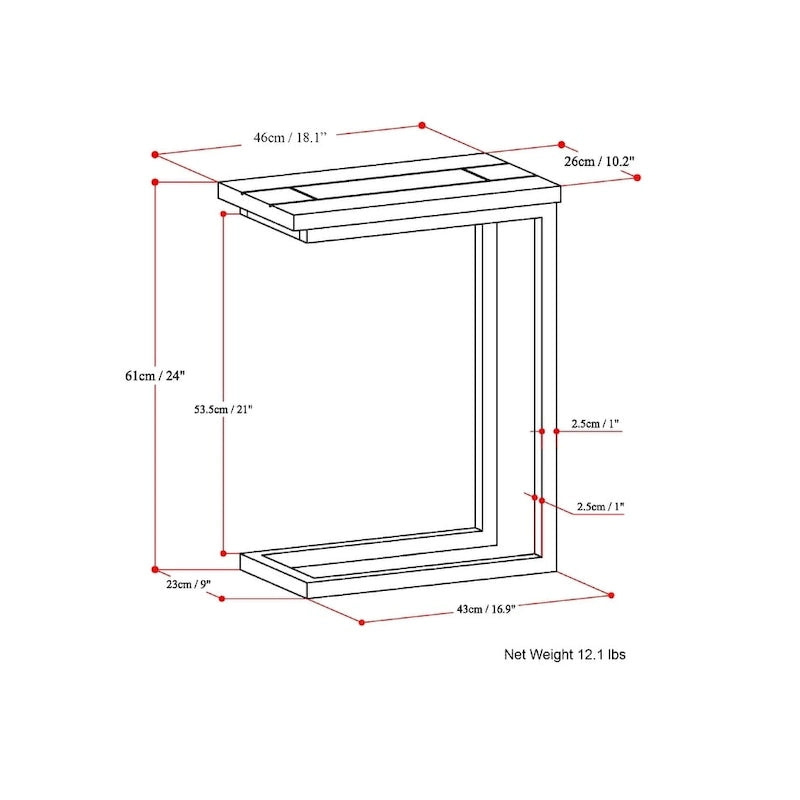 18-Inch Wide Solid Metal Industrial C Side Table - 18 W x 10 D x 24 H