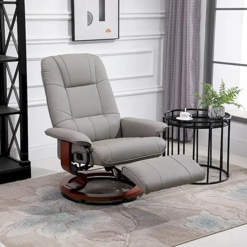 Faux Leather Adjustable Manual Swivel Base Recliner Chair with Footrest