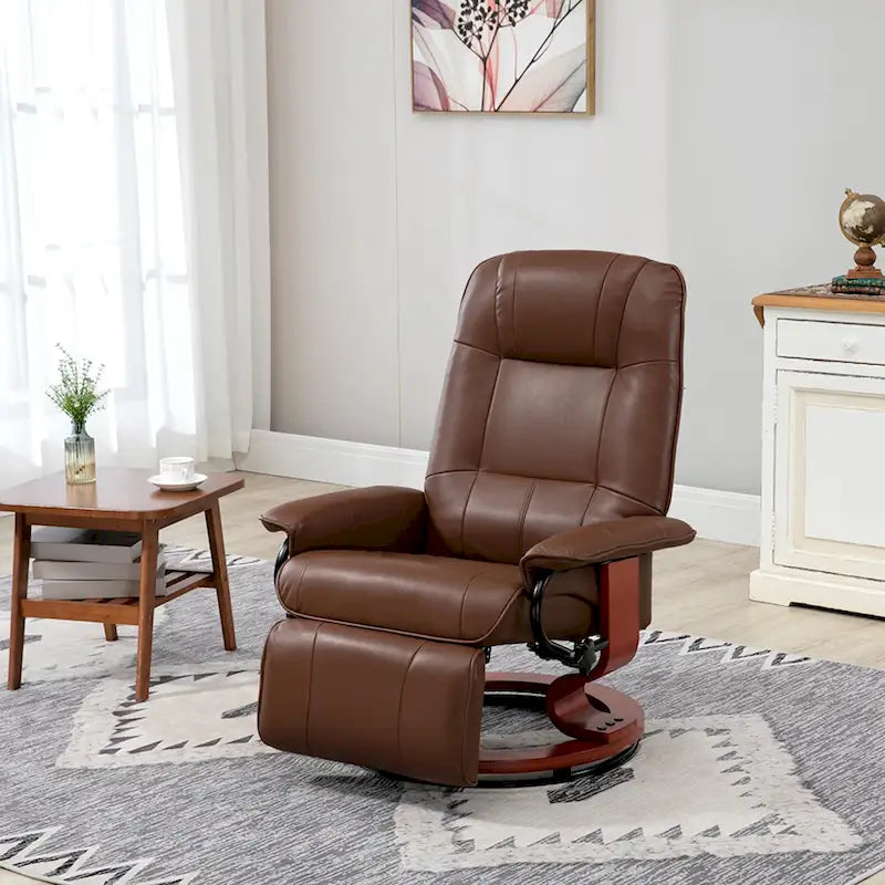 Faux Leather Adjustable Manual Swivel Base Recliner Chair with Footrest