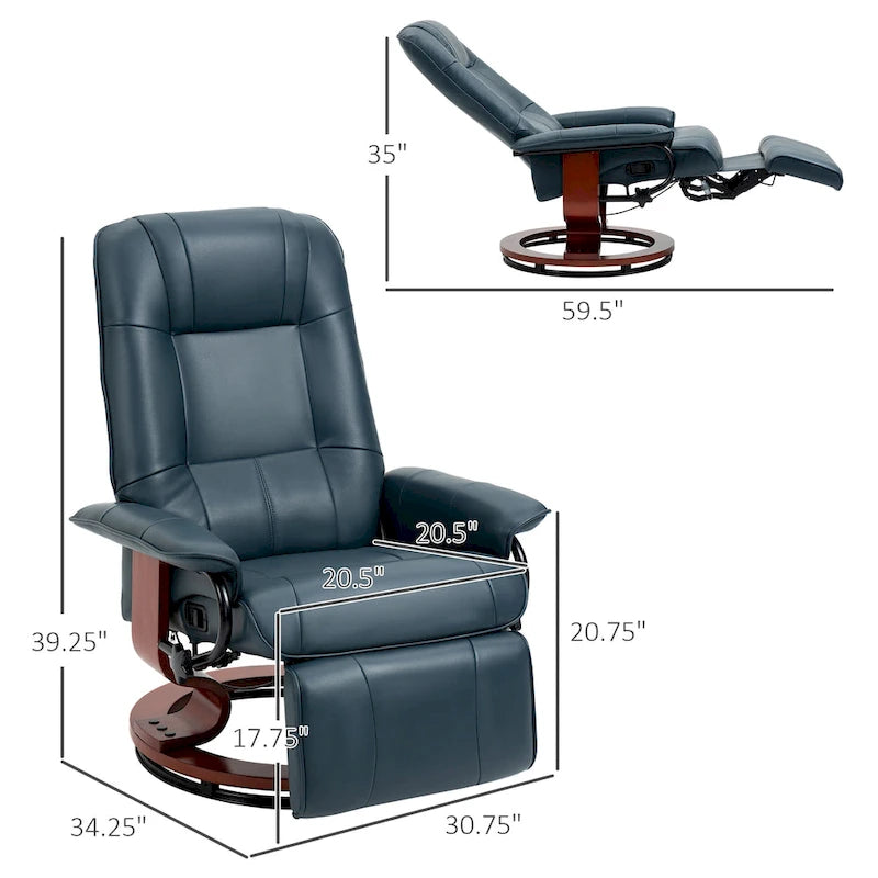 Faux Leather Adjustable Manual Swivel Base Recliner Chair with Footrest