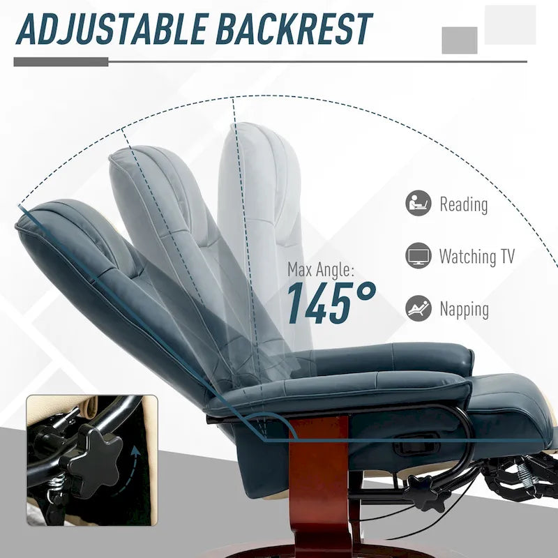 Faux Leather Adjustable Manual Swivel Base Recliner Chair with Footrest