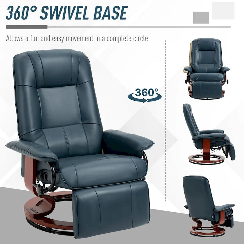 Faux Leather Adjustable Manual Swivel Base Recliner Chair with Footrest