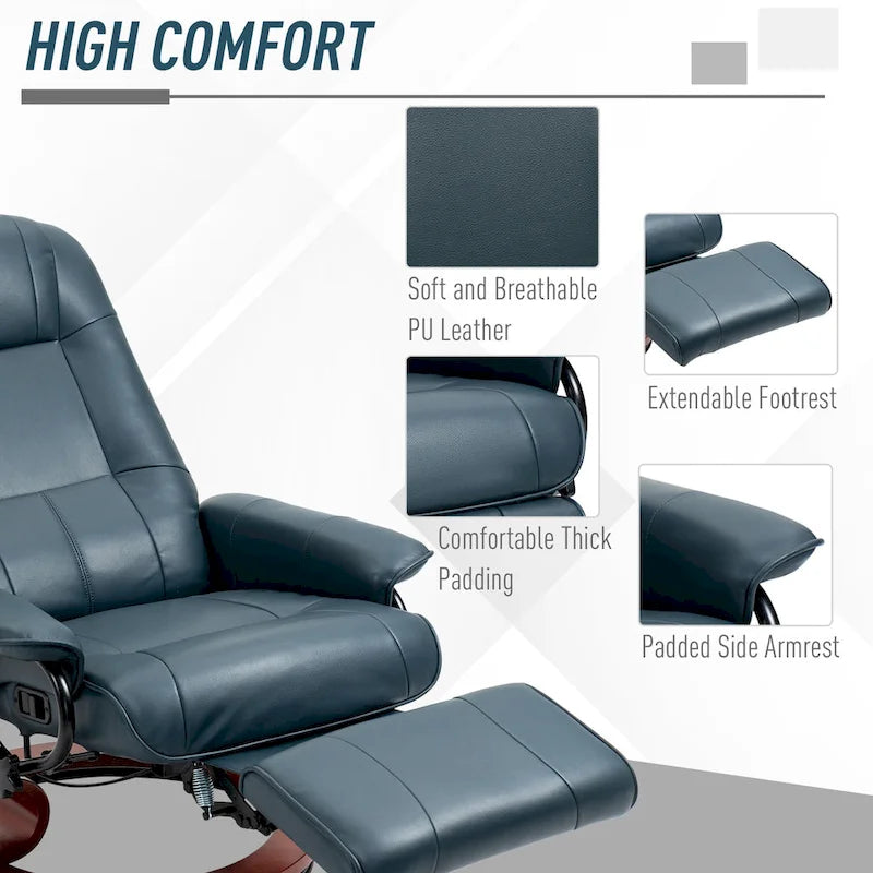 Faux Leather Adjustable Manual Swivel Base Recliner Chair with Footrest