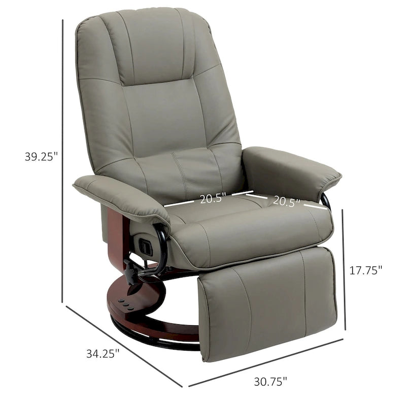 Faux Leather Adjustable Manual Swivel Base Recliner Chair with Footrest