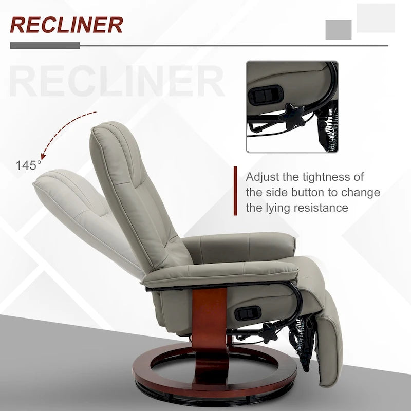 Faux Leather Adjustable Manual Swivel Base Recliner Chair with Footrest