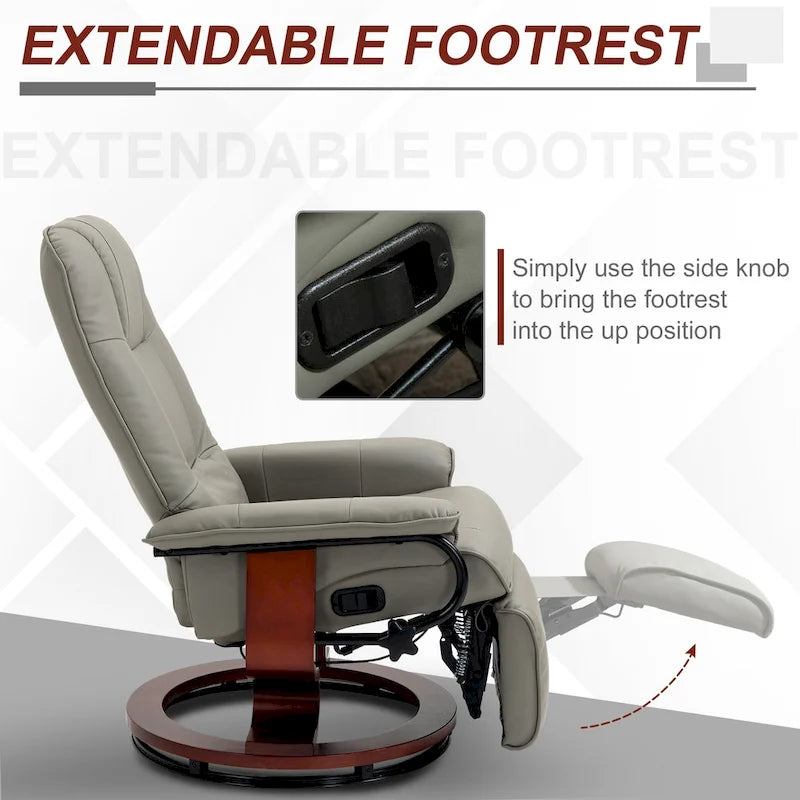 Faux Leather Adjustable Manual Swivel Base Recliner Chair with Footrest