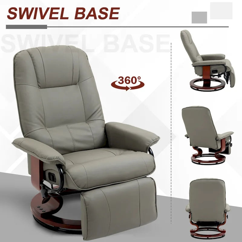 Faux Leather Adjustable Manual Swivel Base Recliner Chair with Footrest