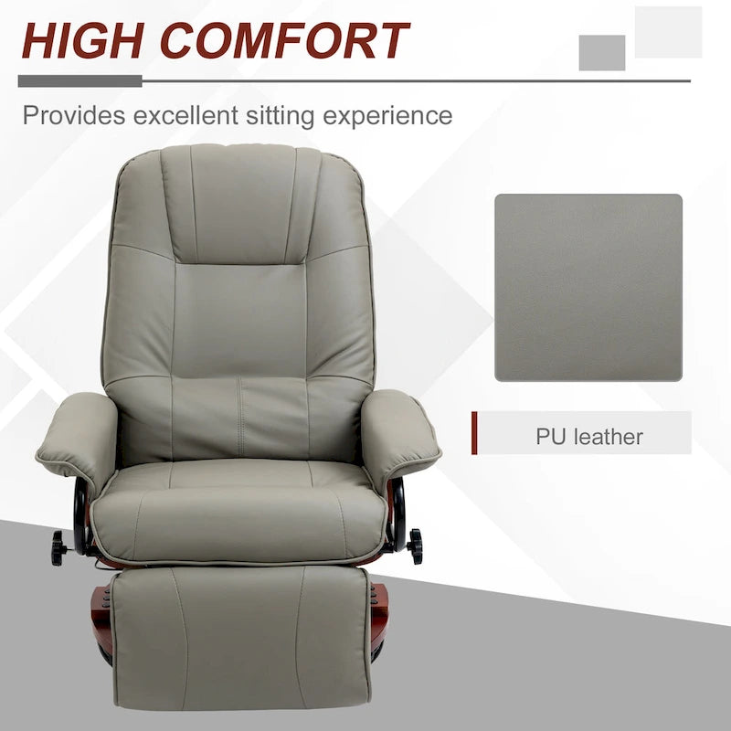 Faux Leather Adjustable Manual Swivel Base Recliner Chair with Footrest