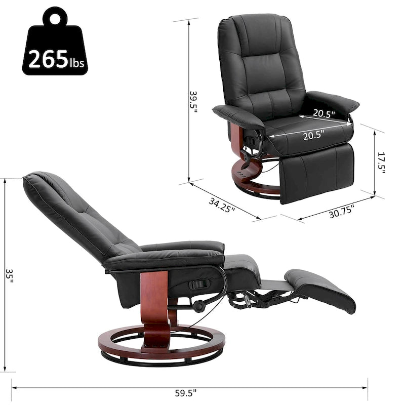 Faux Leather Adjustable Manual Swivel Base Recliner Chair with Footrest