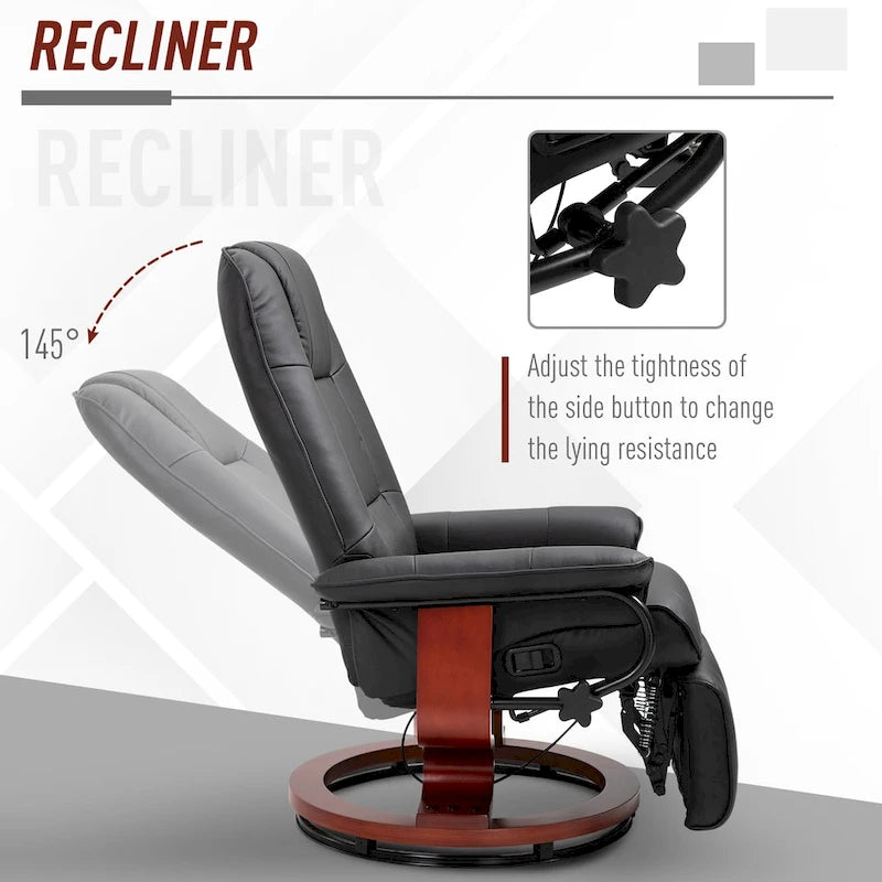 Faux Leather Adjustable Manual Swivel Base Recliner Chair with Footrest