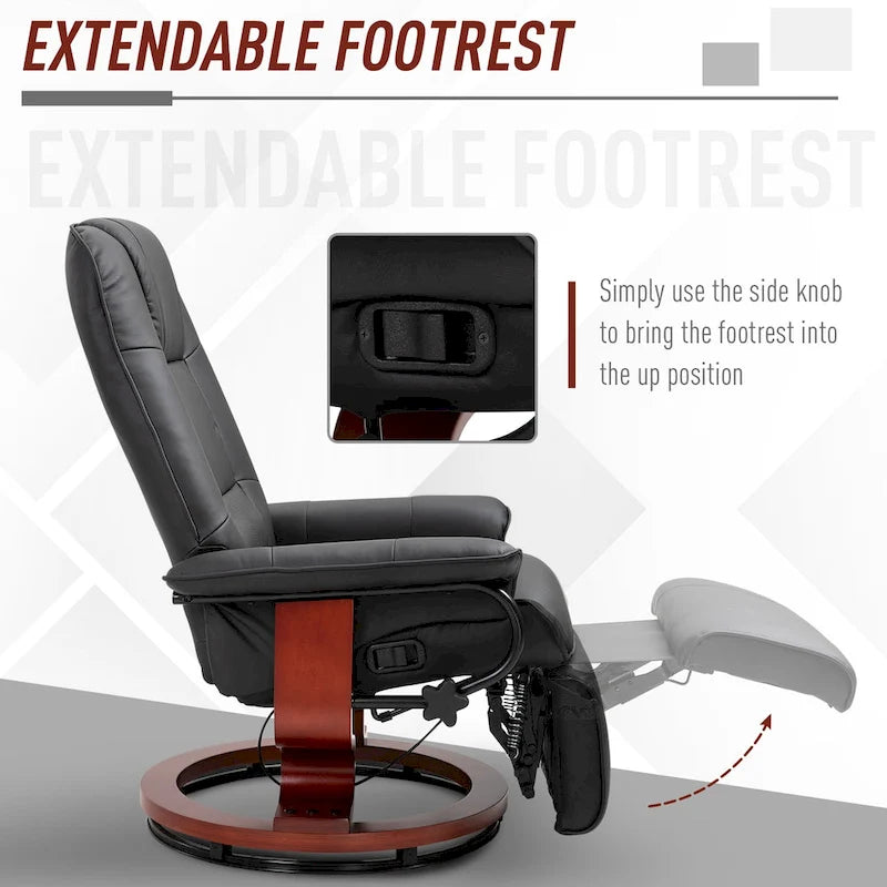 Faux Leather Adjustable Manual Swivel Base Recliner Chair with Footrest