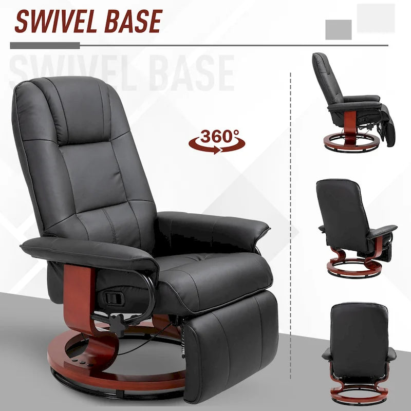 Faux Leather Adjustable Manual Swivel Base Recliner Chair with Footrest