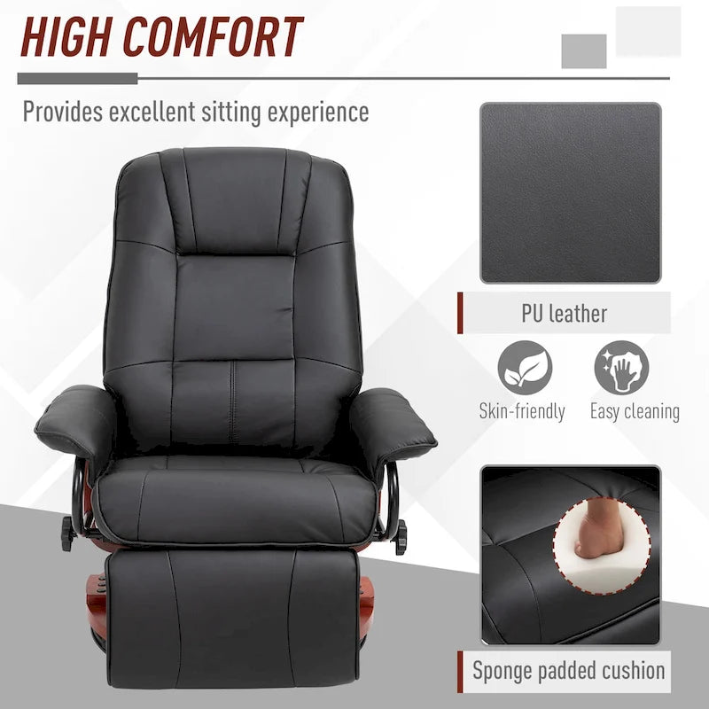 Faux Leather Adjustable Manual Swivel Base Recliner Chair with Footrest