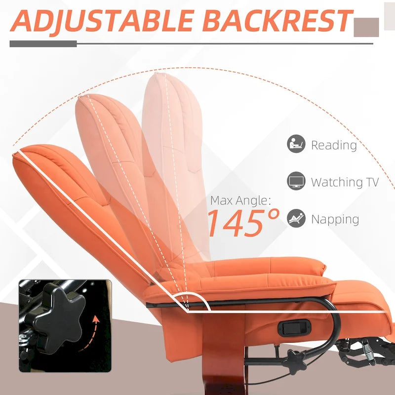 Faux Leather Adjustable Manual Swivel Base Recliner Chair with Footrest