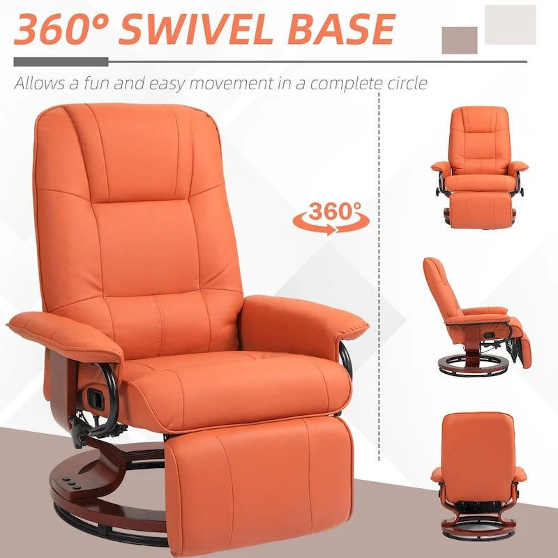 Faux Leather Adjustable Manual Swivel Base Recliner Chair with Footrest