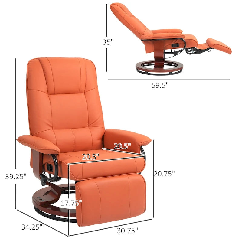 Faux Leather Adjustable Manual Swivel Base Recliner Chair with Footrest