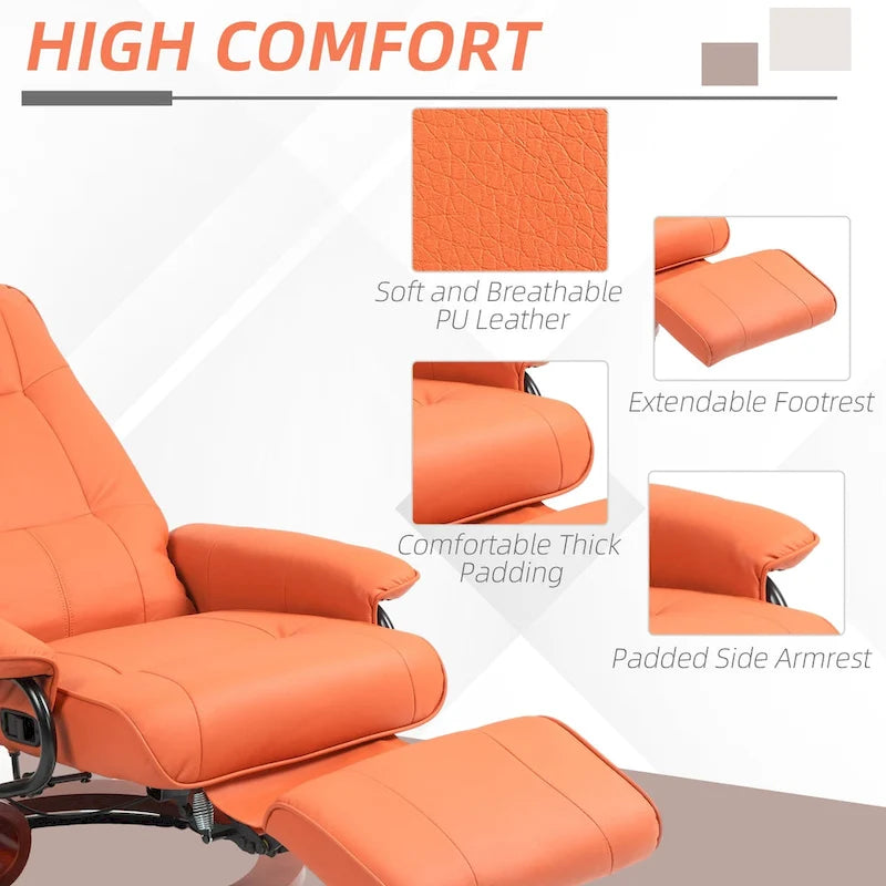 Faux Leather Adjustable Manual Swivel Base Recliner Chair with Footrest