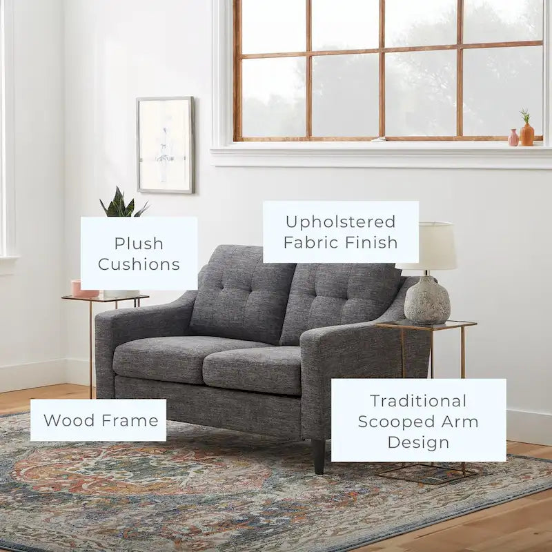 54" Upholstered Scooped Arm Loveseat