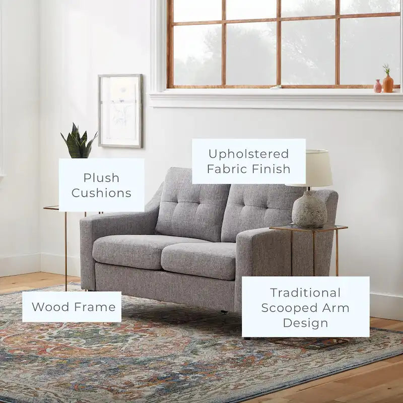 54" Upholstered Scooped Arm Loveseat