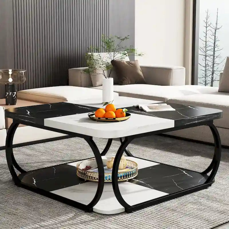 Square 2-Tier Coffee Table with Storage Shelf, 39 inches
