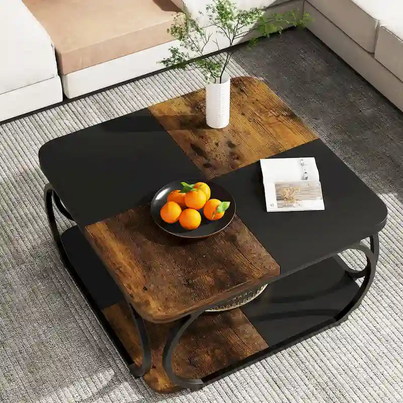 Square 2-Tier Coffee Table with Storage Shelf, 39 inches