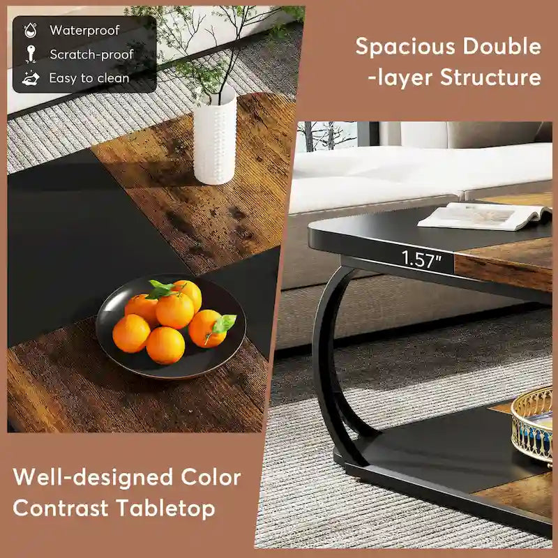 Square 2-Tier Coffee Table with Storage Shelf, 39 inches