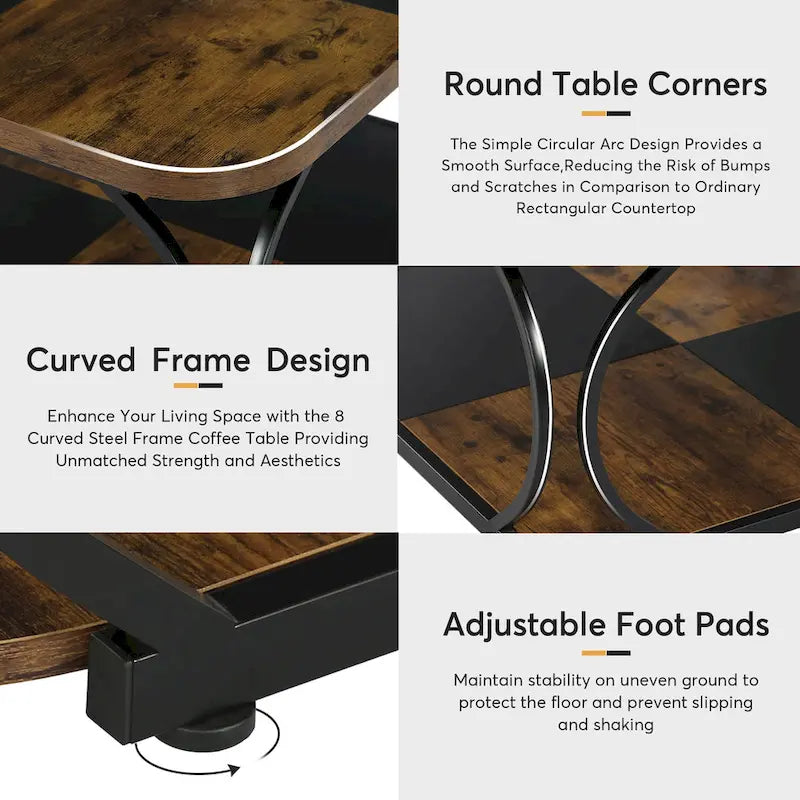 Square 2-Tier Coffee Table with Storage Shelf, 39 inches