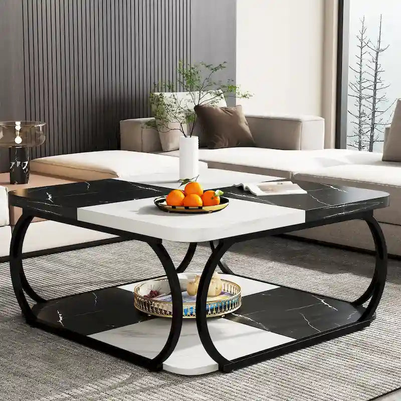 Square 2-Tier Coffee Table with Storage Shelf, 39 inches